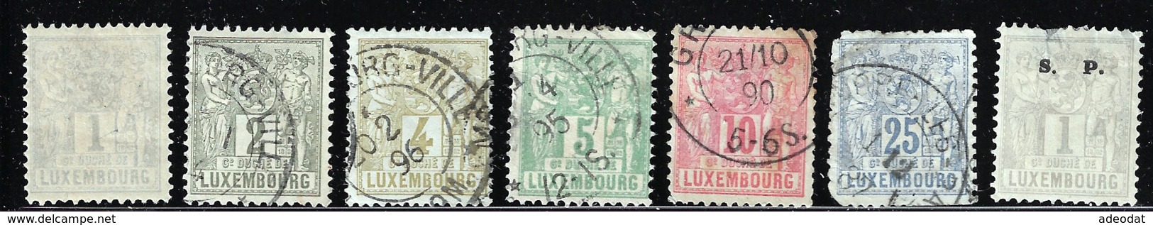 LUXEMBOURG 1882 SCOTT 48-52,55,O52 CANCELLED CATALOGUE VALUE US$6.25 - 1882 Allegorie