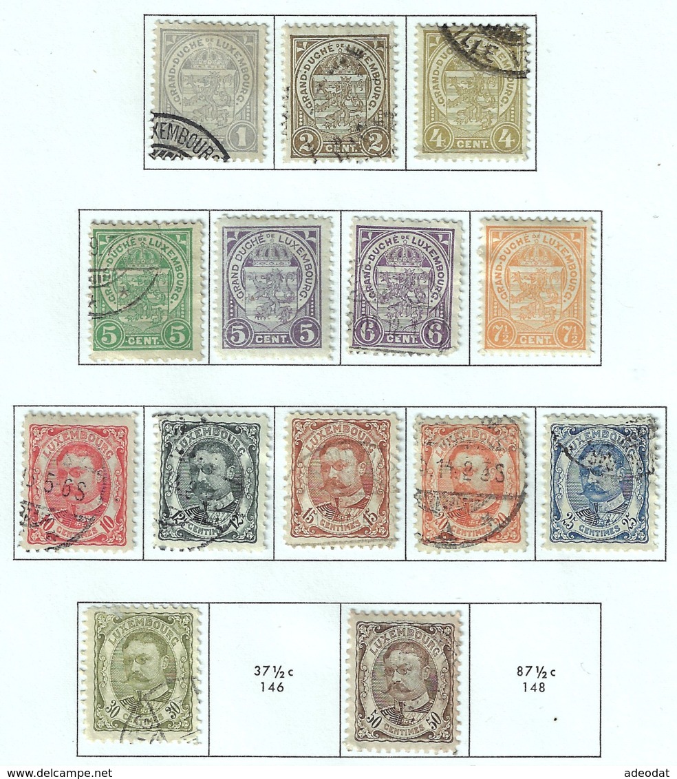LUXEMBOURG 1906-23 SCOTT 75-81,82-87,89 CANCELLED CATALOGUE VALUE US$6.55 - 1906 Guillermo IV