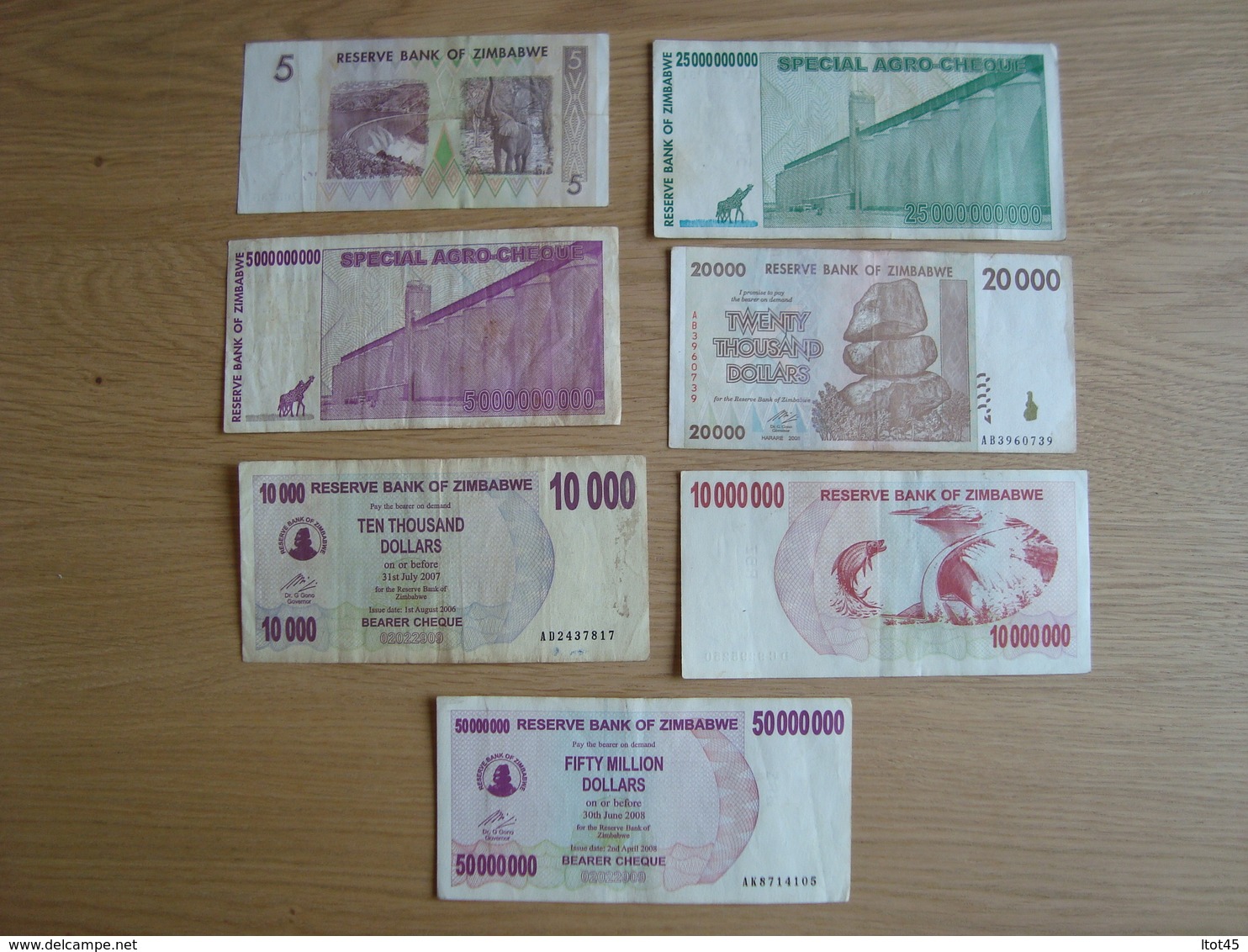 LOT DE 7 BILLETS RESERVE BANK OF ZIMBABWE SPECIAL AGRO-CHEQUE - Zimbabwe