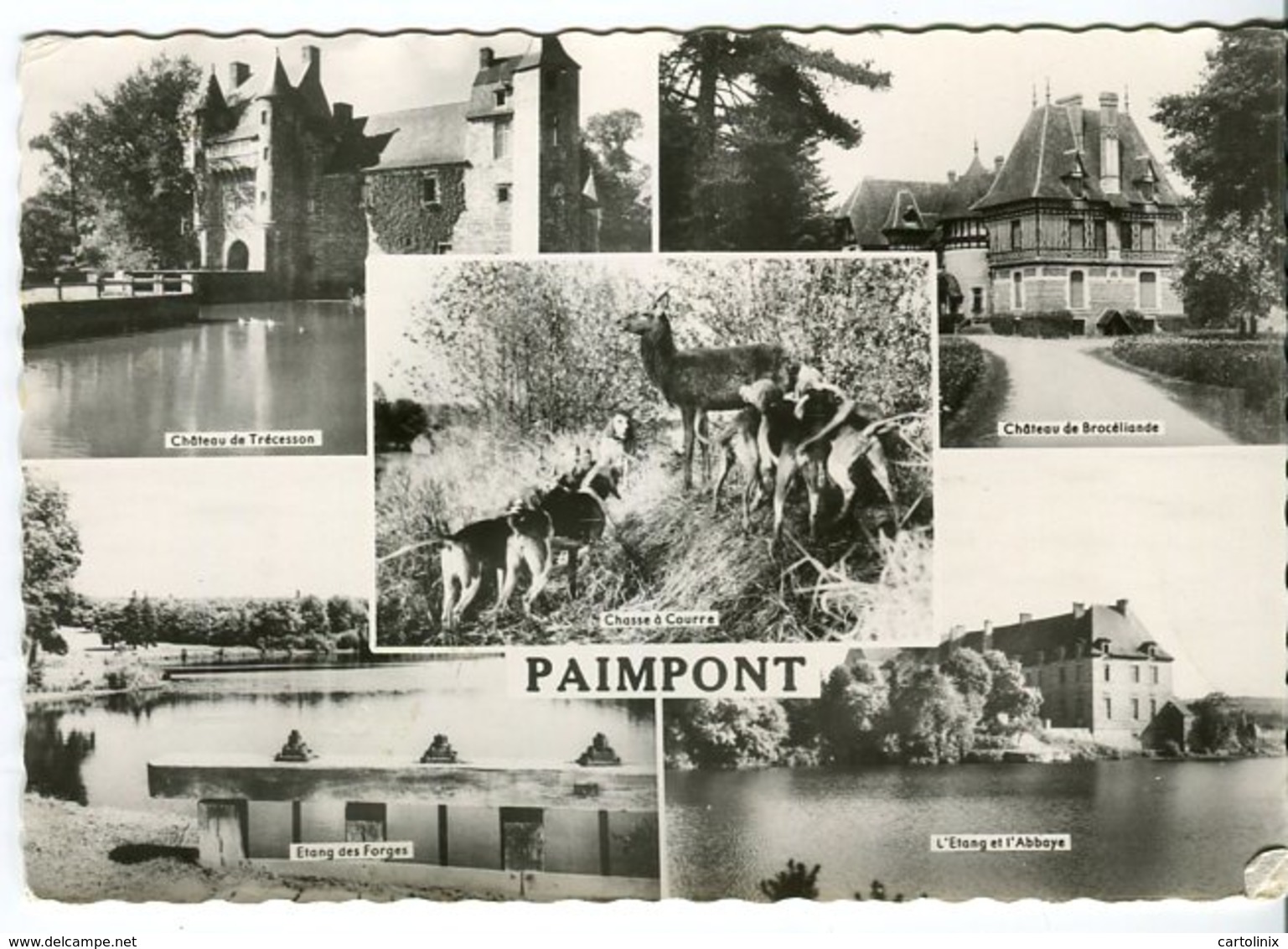 A Voir Cp 35 Paimpont 1960 Chateau De Trecesson Chateau De Broceliande Etang De L Abbaye Etang Des Forges Chasse A Courr - Paimpont