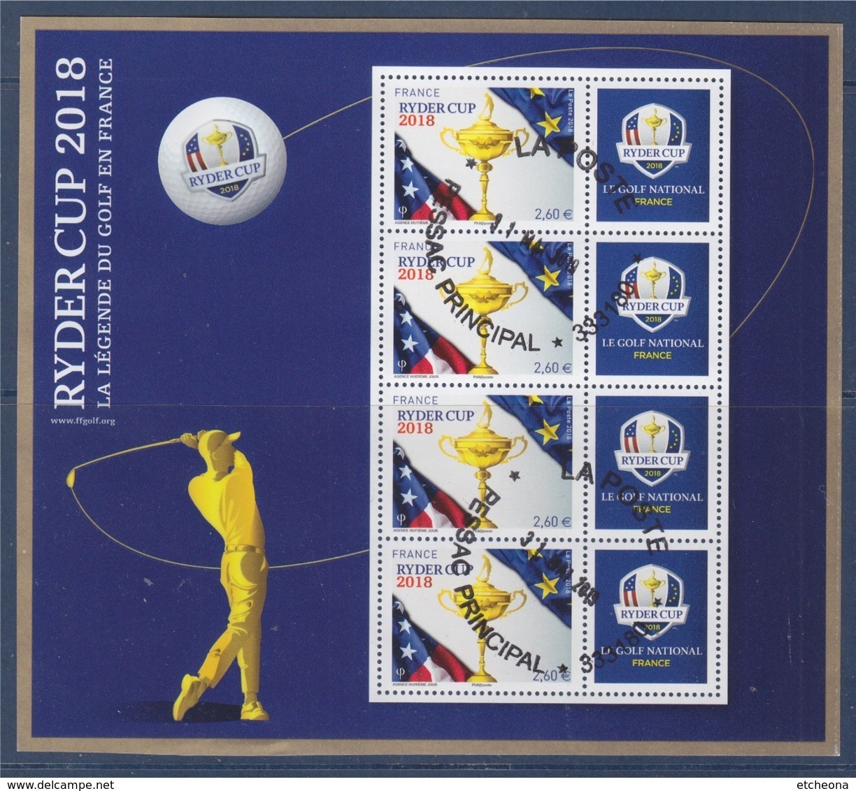 = Bloc Ryder Cup Oblitéré 4 Timbres à 2.60€ Le Golf National La Légende Du Golf En France F5245A - Used