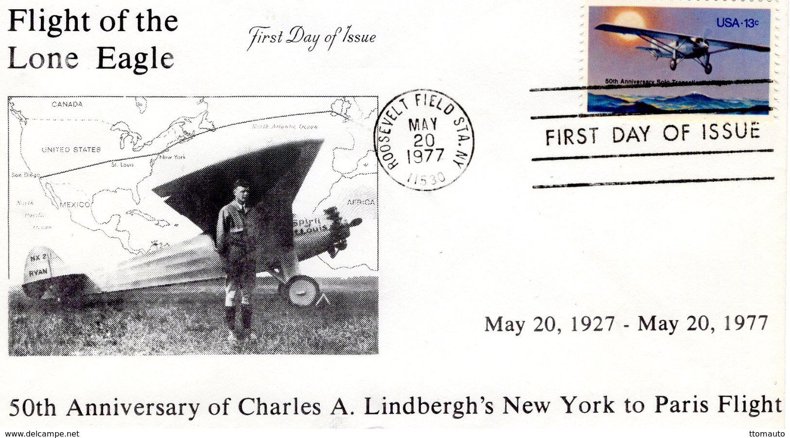 50th Anniversary Of Charles A.Lindbergh's New York To Paris Flight  -  Envelope Premier Jour - FDC - Avions