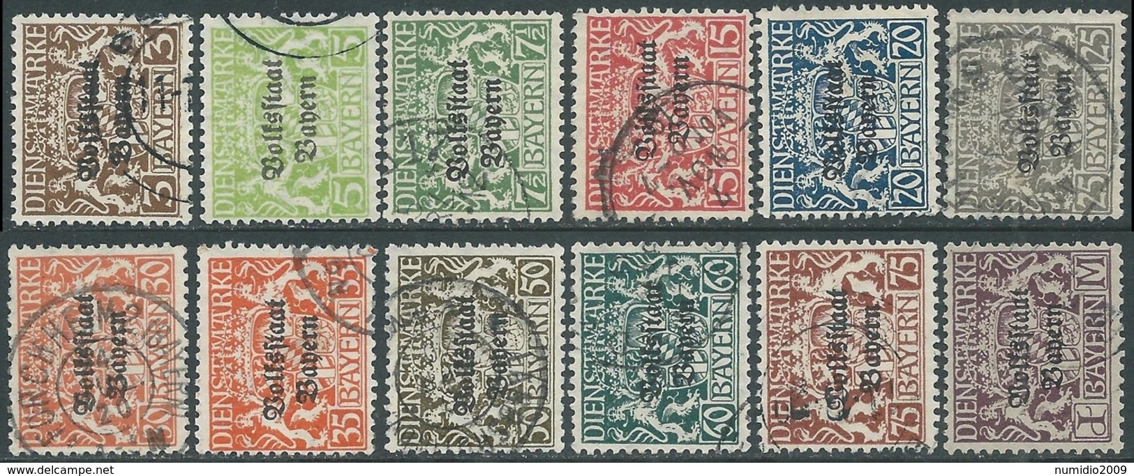 1919 GERMANIA ANTICHI STATI BAVIERA USATO SOPRASTAMPATO SERIETTA - RB34-5 - Sonstige & Ohne Zuordnung