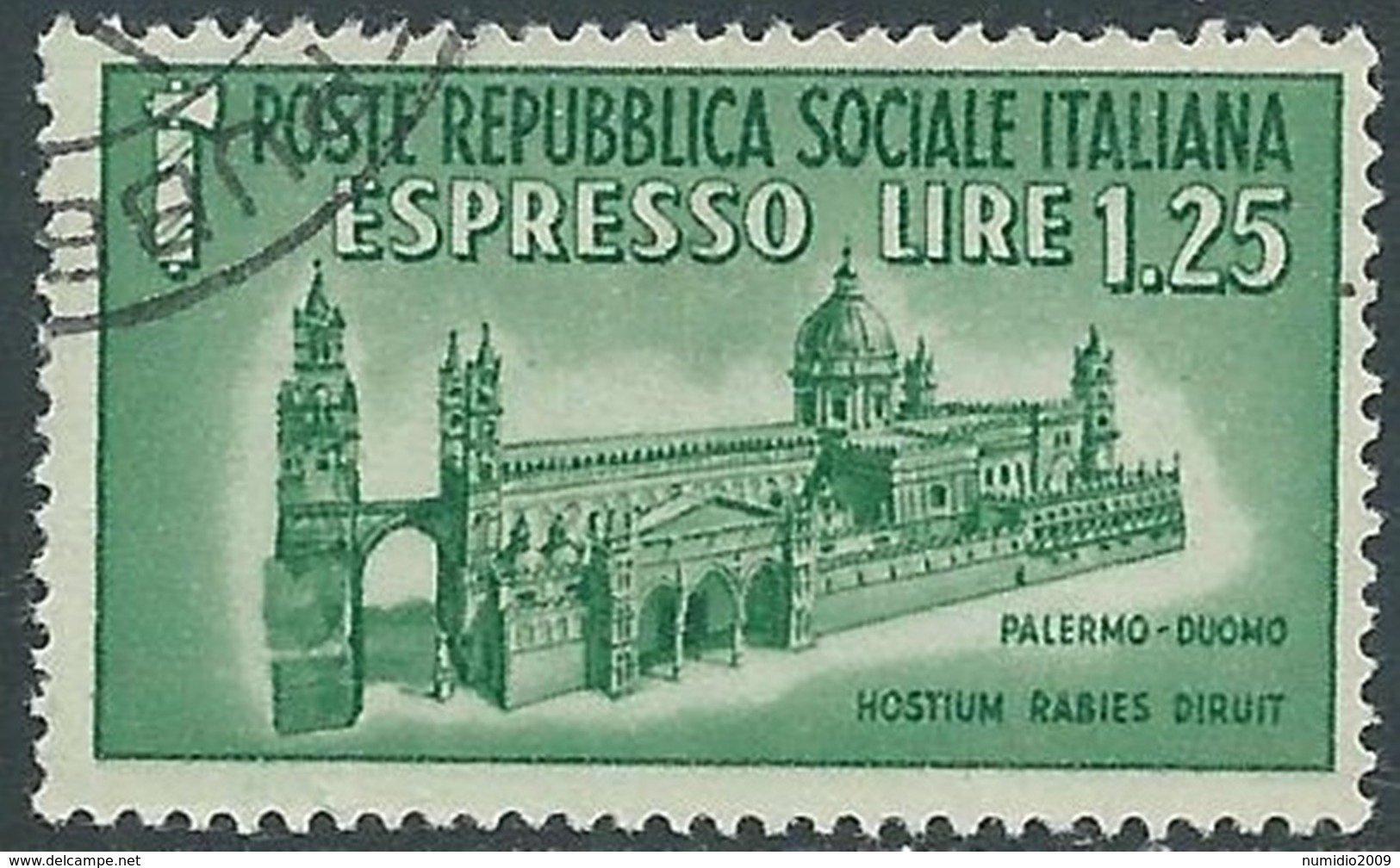 1944 RSI ESPRESSO USATO DUOMO DI PALERMO FILIGRANA ROVESCIATA - RB44-10 - Exprespost