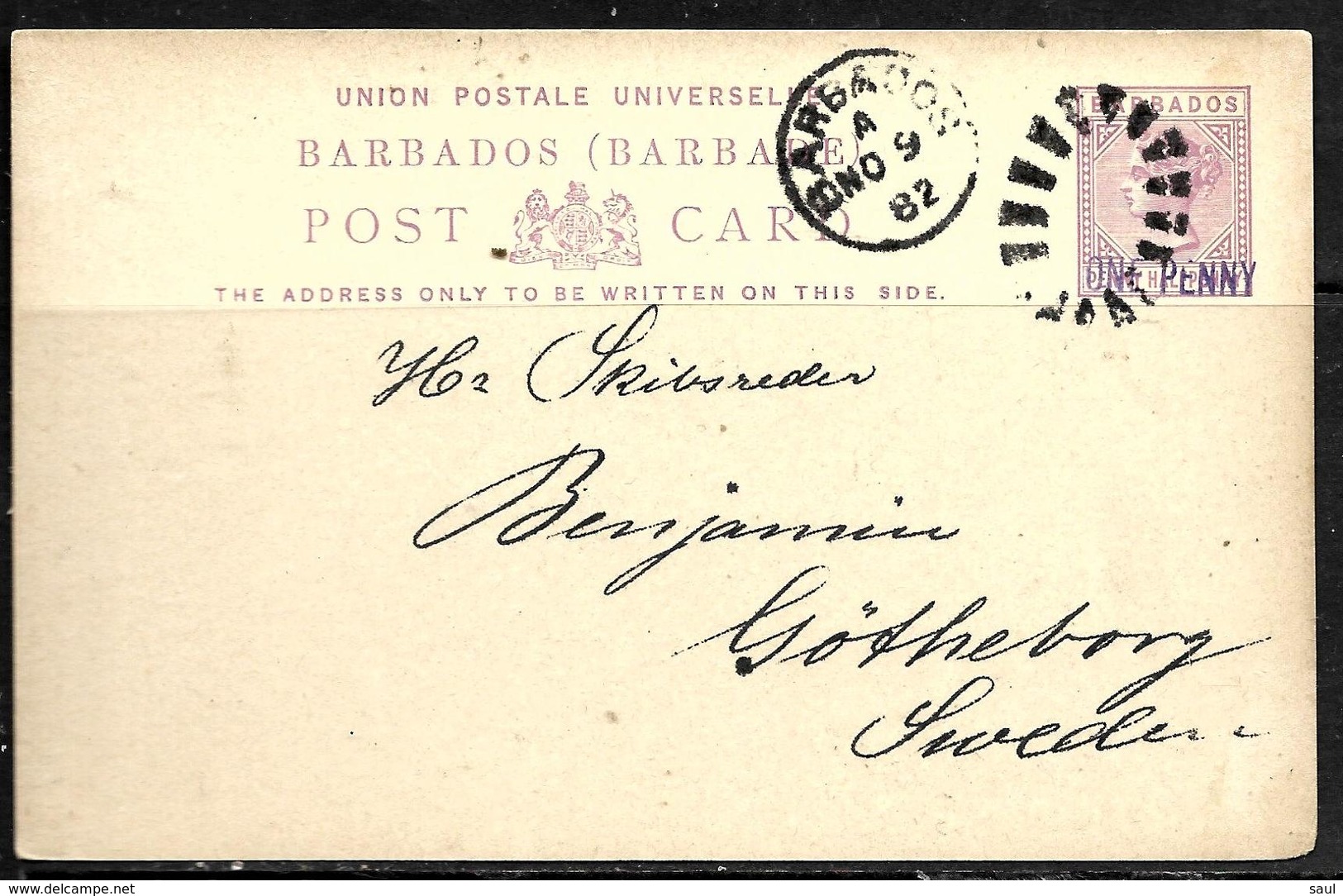 697 - BARBADOS - 1882 - STATIONERY CARD TO SWEDEN - TO CHECK - Unclassified