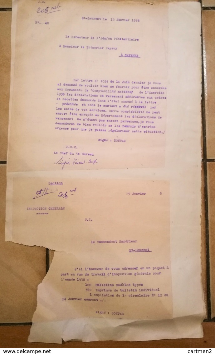 GUYANE LETTRE DU BAGNE DE CAYENNE SAINT-LAURENT-DU-MARONI PENITENTIER PRISON 1938 - Documents Historiques