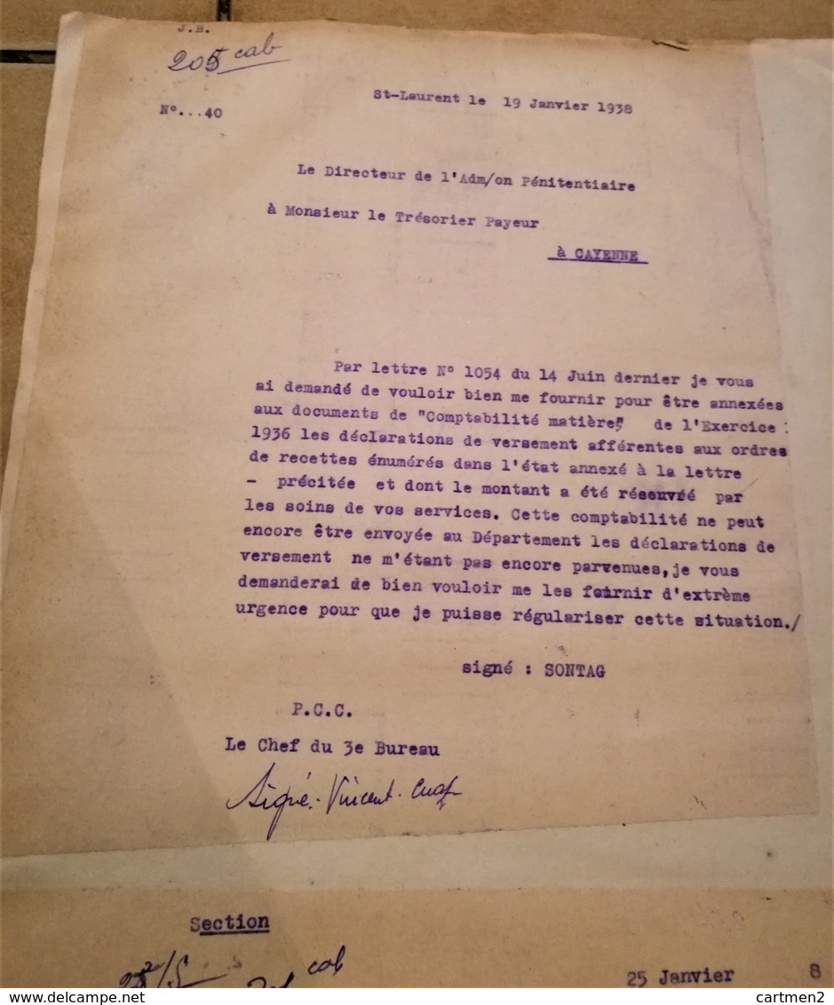 GUYANE LETTRE DU BAGNE DE CAYENNE SAINT-LAURENT-DU-MARONI PENITENTIER PRISON 1938 - Documents Historiques