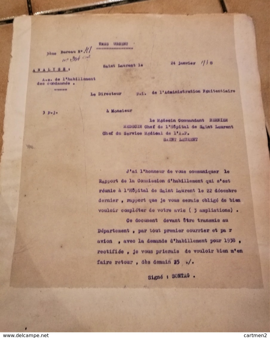 GUYANE LETTRE DU BAGNE DE CAYENNE SAINT-LAURENT-DU-MARONI PENITENTIER PRISON 1938 - Documents Historiques