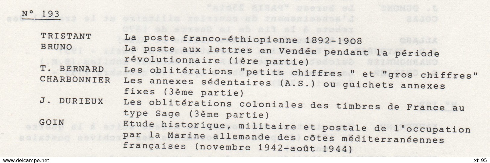 Les Feuilles Marcophiles - N°193 - Voir Sommaire - Frais De Port 2€ - Philately And Postal History