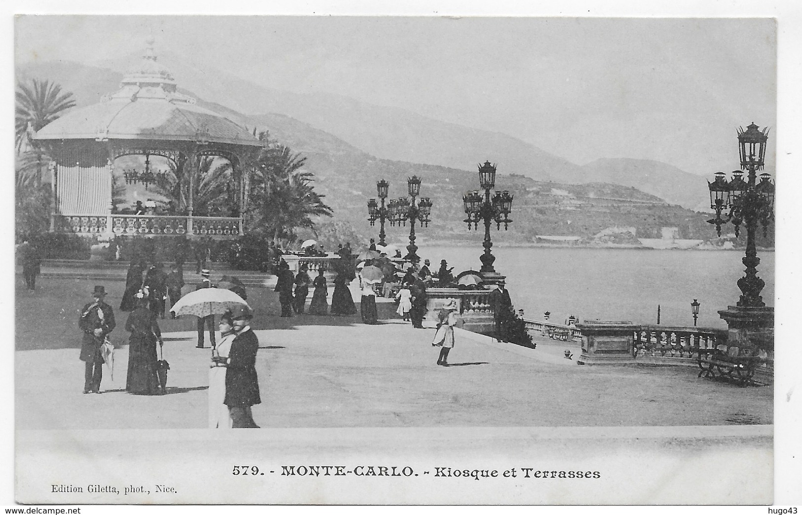 (RECTO / VERSO) MONTE CARLO - N° 579 - KIOSQUE ET TERRASSES ANIMEES - CPA PRECURSEUR NON VOYAGEE - Monte-Carlo