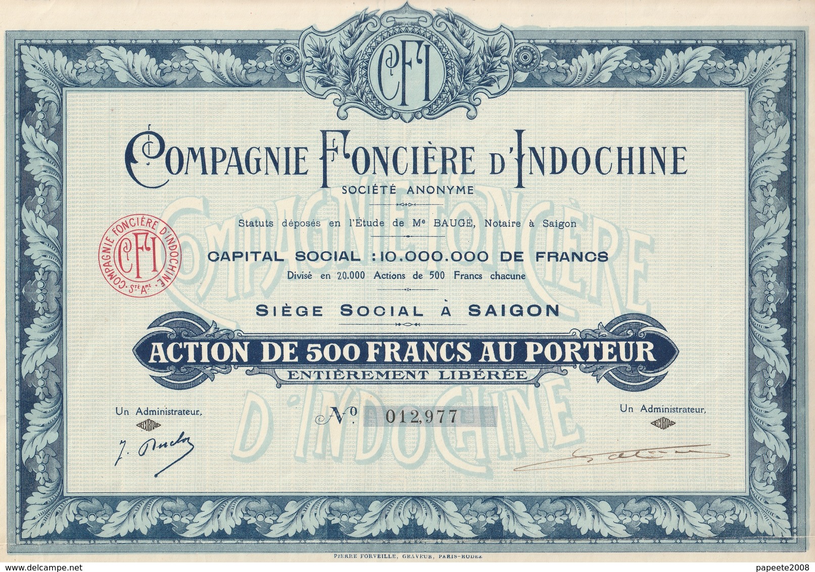 Indochine - Compagnie Foncière D'Indochine - A De 500 Frs - Asia