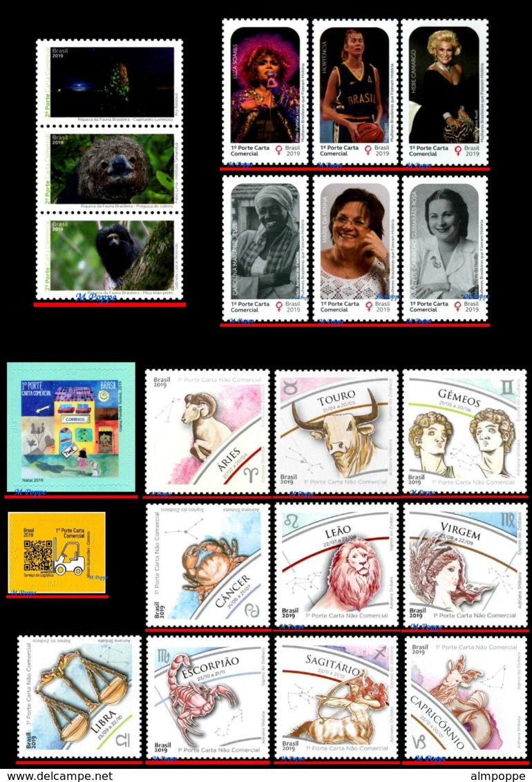 ** FREE SHIPPING ** FULL YEAR BRAZIL 2019, ALL STAMPS ISSUED EXCEPT PERSONALIZED STAMPS, ALL MNH 70V - Komplette Jahrgänge