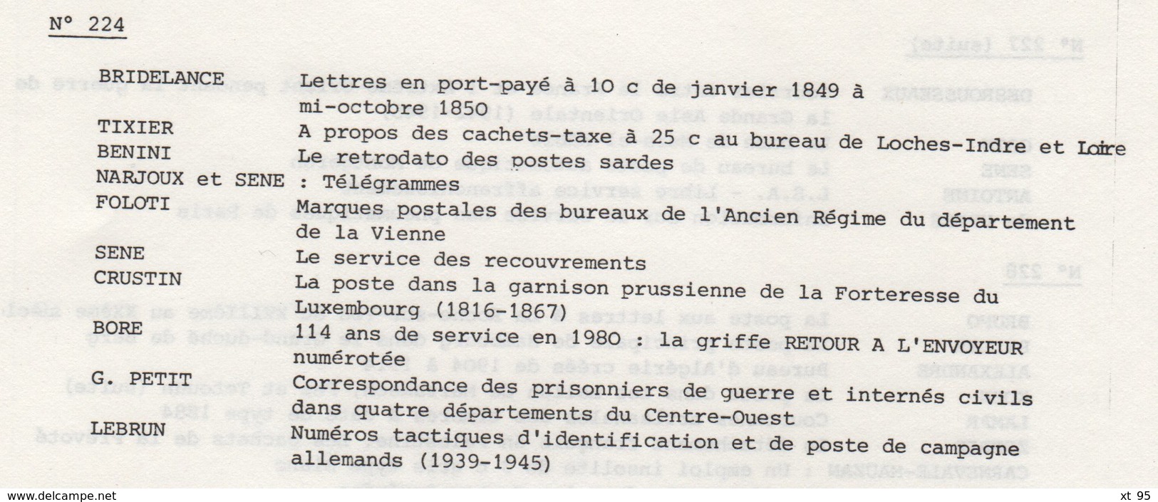 Les Feuilles Marcophiles - N°224 - Voir Sommaire - Frais De Port 2€ - Filatelia E Storia Postale
