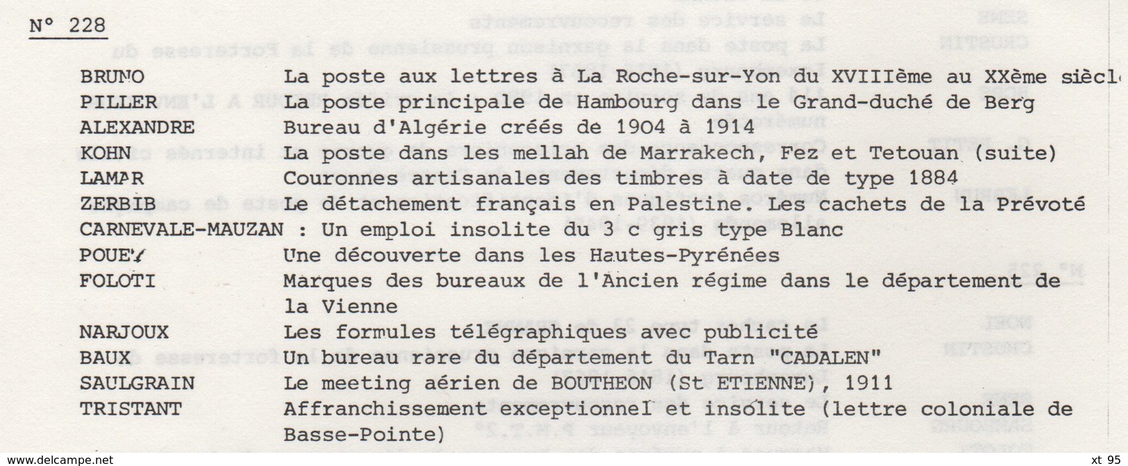 Les Feuilles Marcophiles - N°228 - Voir Sommaire - Frais De Port 2€ - Philatelie Und Postgeschichte