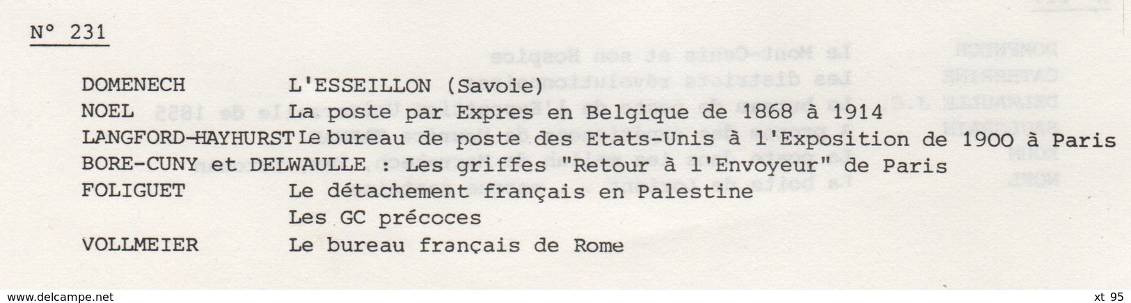 Les Feuilles Marcophiles - N°231 - Voir Sommaire - Frais De Port 2€ - Filatelia E Historia De Correos