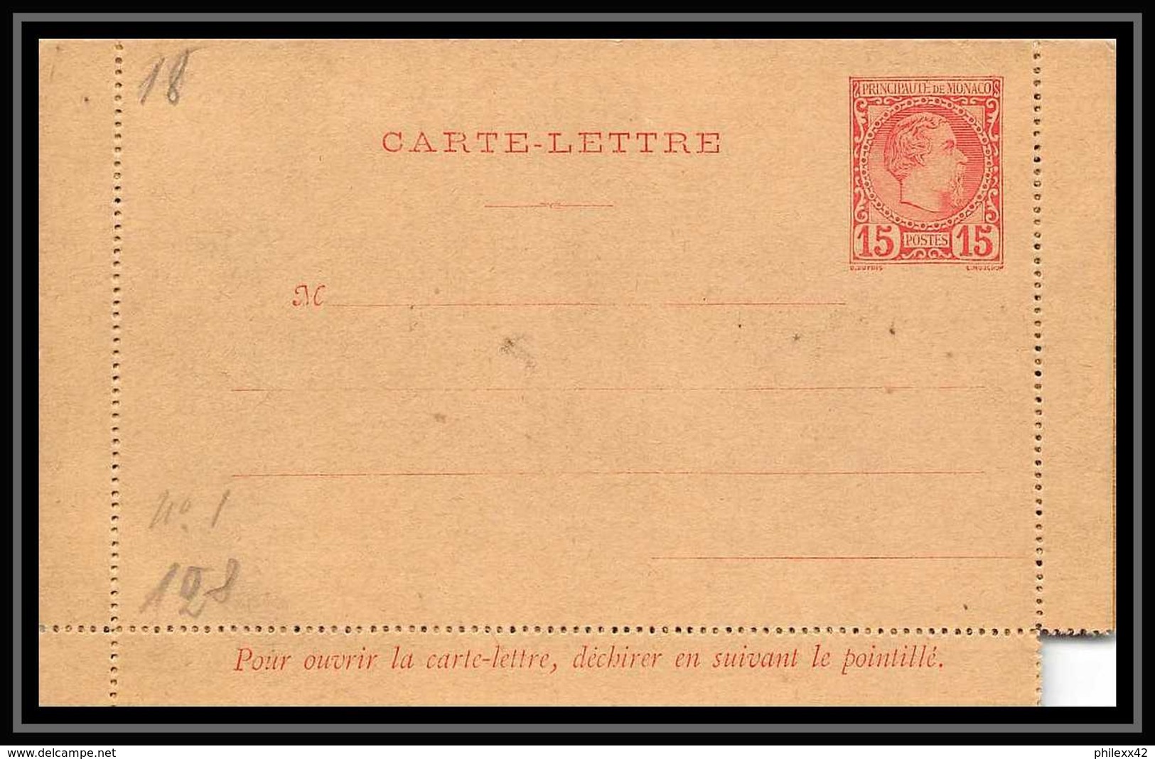 4481 Charles 3 F1 Manque En Bas Droit Carte Lettre Monaco Entier Postal Stationery - Entiers Postaux