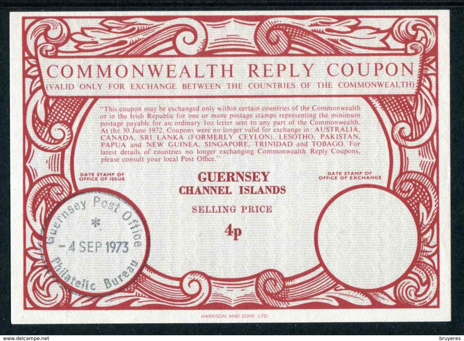 COUPON-REPONSE INTERNATIONAL De GUERNESEY De 1973 - Cupón-respuesta