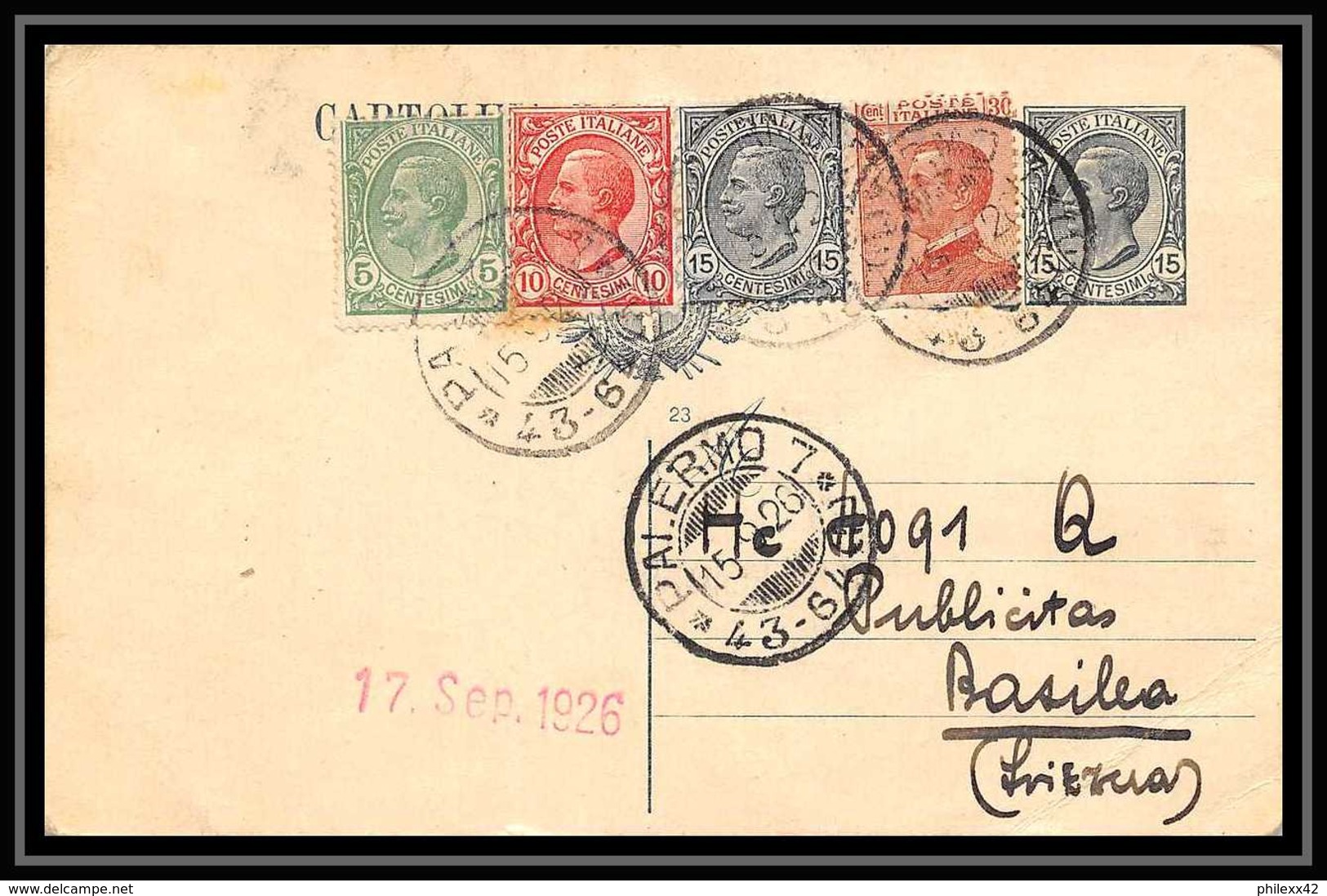 4639 Palermo 1926 Bel Affranchissement Composé Carte Postale Italie (italy) Entier Postal Stationery - Interi Postali