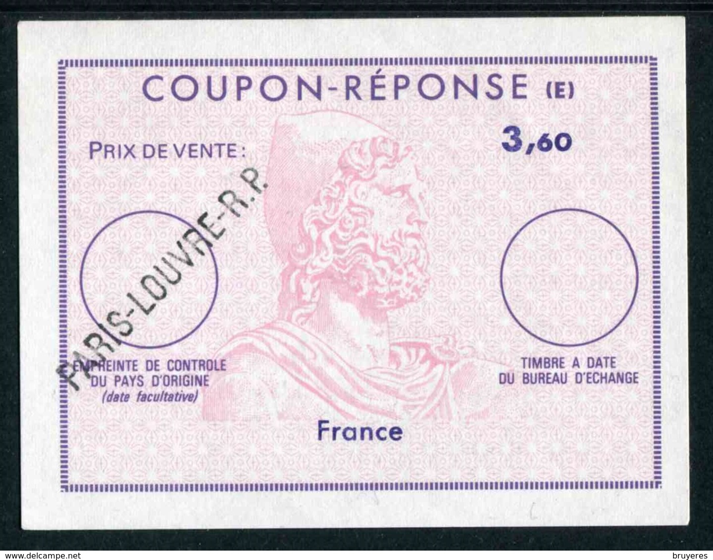 COUPON-REPONSE (E) "3,60 - PARIS-LOUVRE-RP" - Antwortscheine