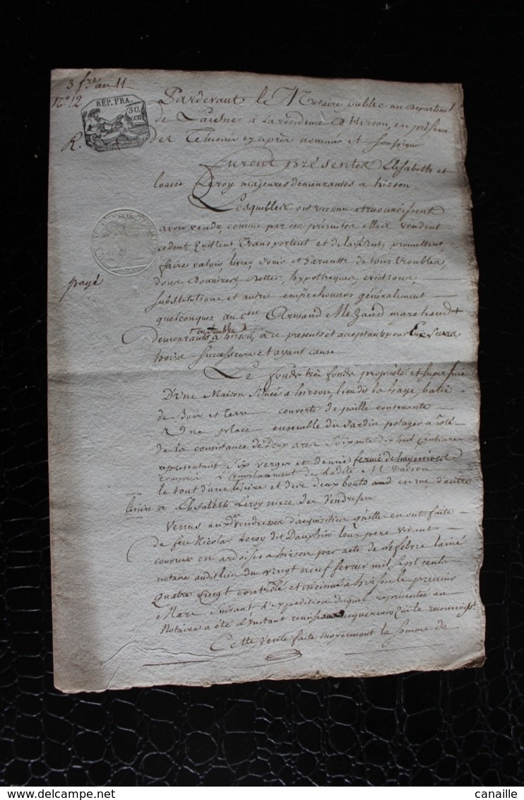 T3 /  Acte Notarié Sur Parchemin, De Vente - Enregistré A Hirson Octobre 1806 - Manoscritti