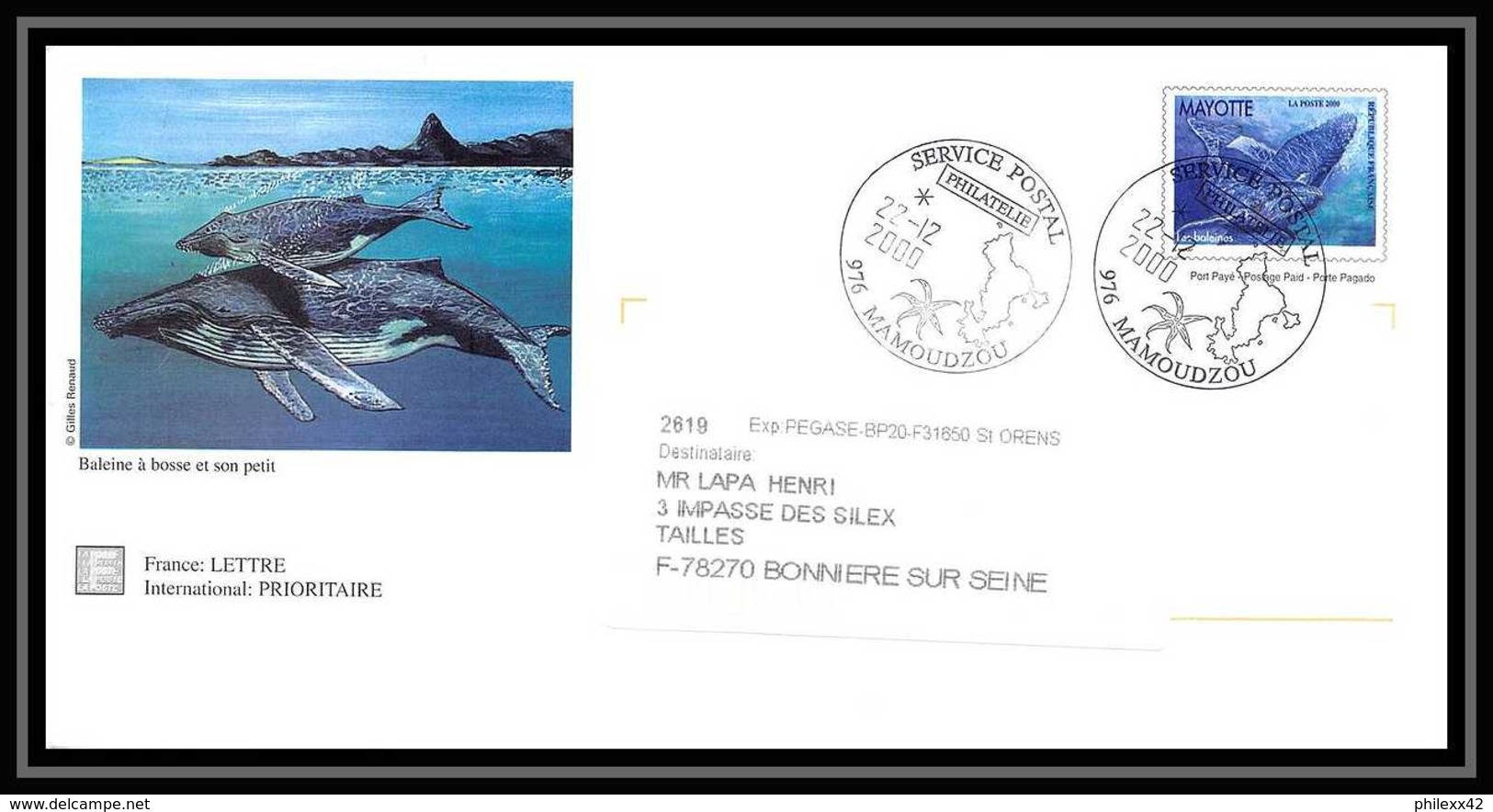 5217/ Pegase Tirage Numerote 56/300 Y&t 82 E1 Pret A Poster Baleine Whale Mayotte 2000 Entier Stationery - Lettres & Documents