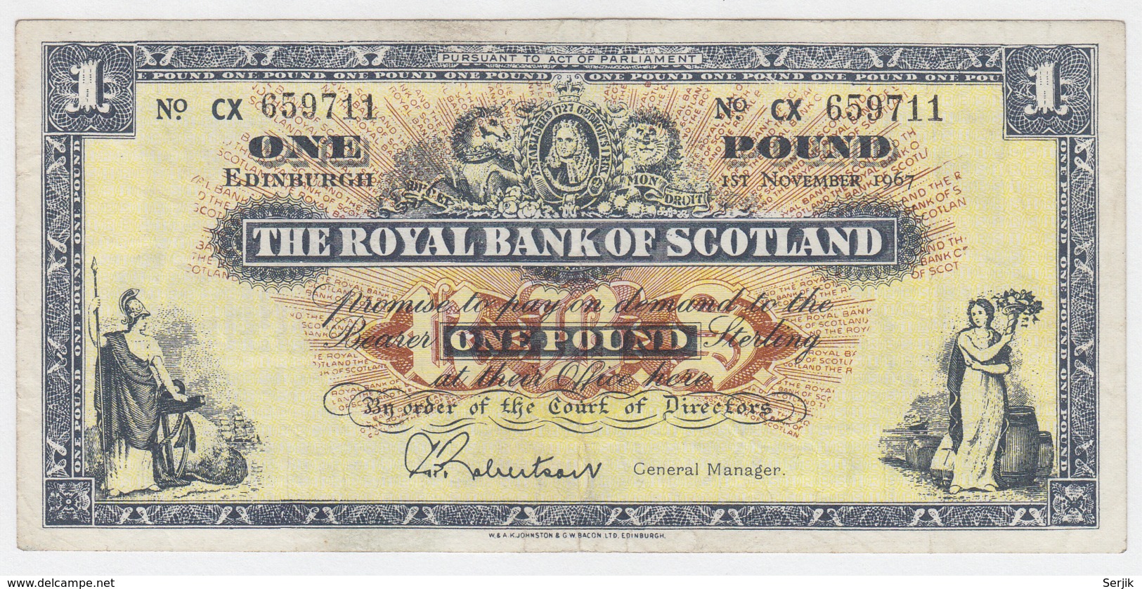 Scotland 1 Pound 1967 VF+ Pick 325b  325 B - 1 Pound