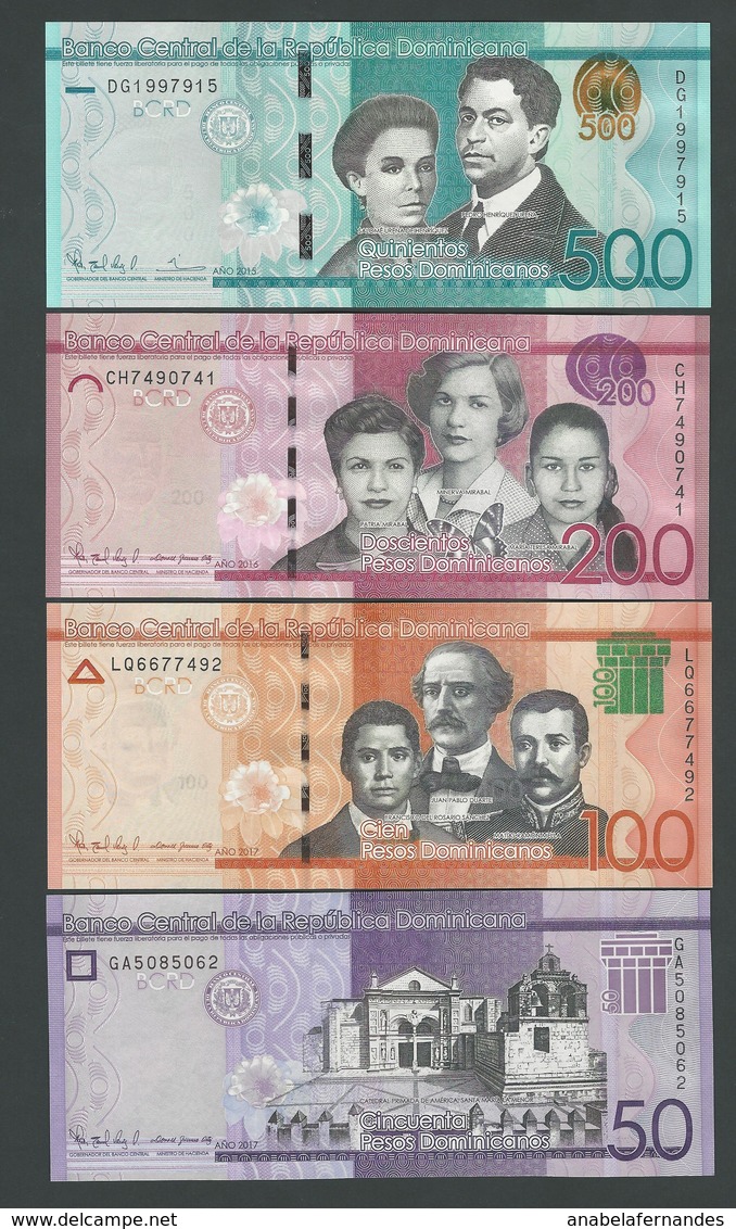 DOMINICAN REPUBLIC 500+ 200+100+50 PESOS 2015 / 2016 4 PCS UNC - Dominicana