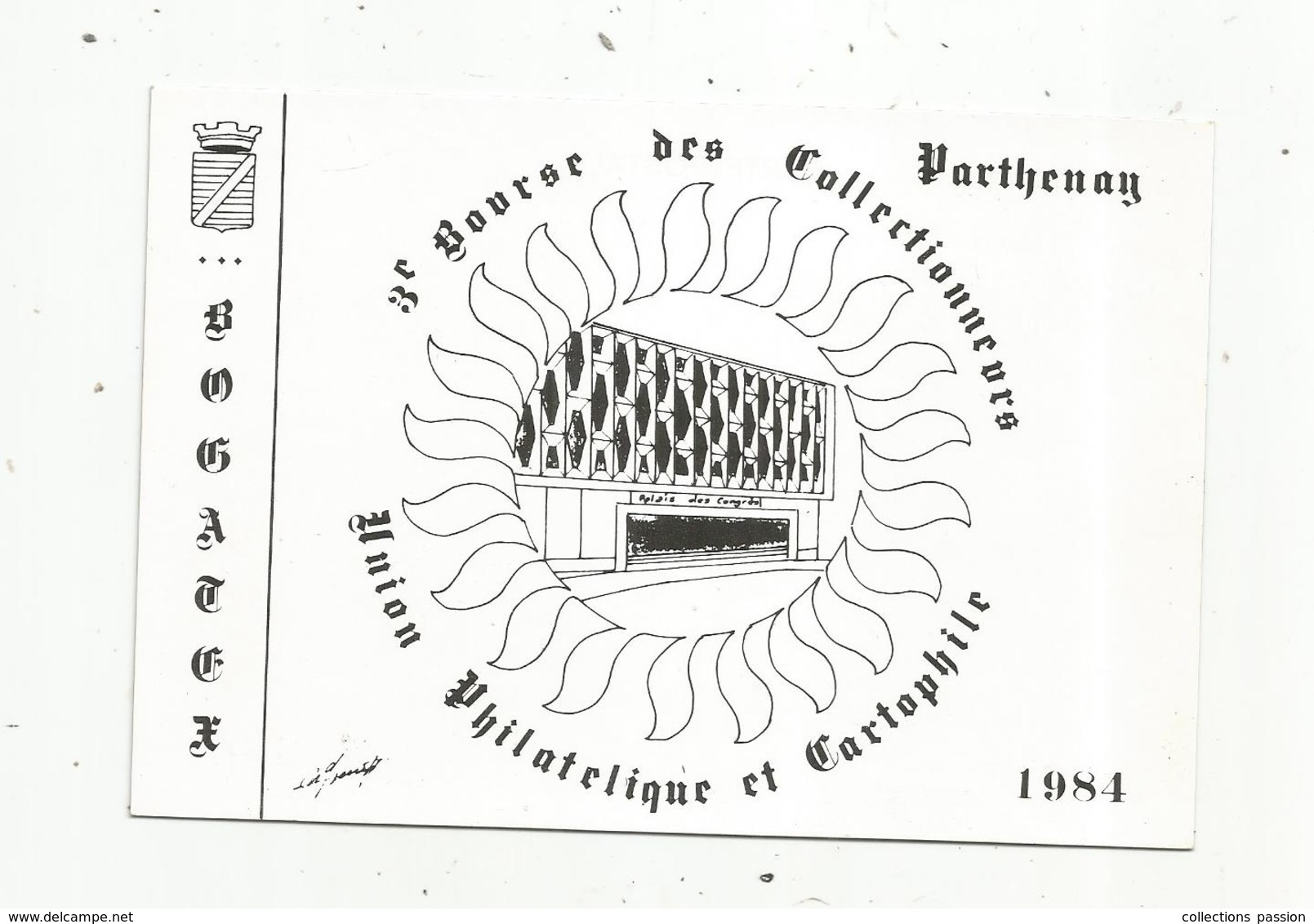 Cp, Bourses & Salons De Collections, 3 E Bourse Des Collectionneurs , PARTHENAY ,1984, N°  323/500 Ex. ,vierge - Bourses & Salons De Collections