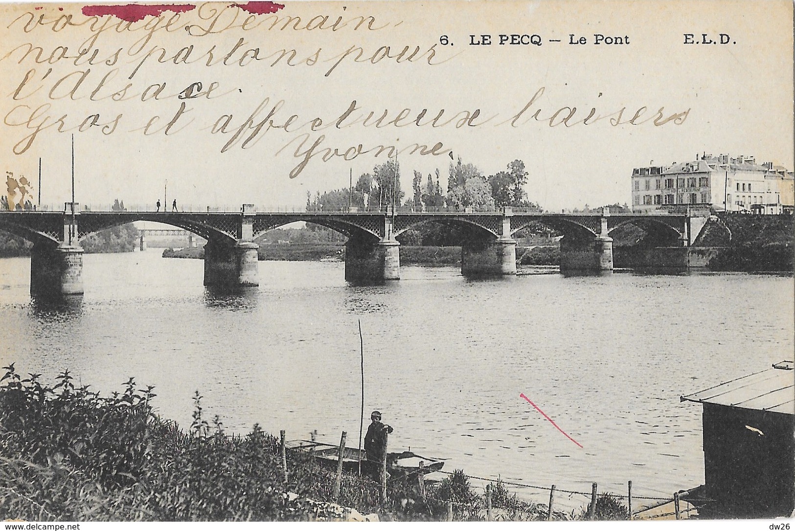 Le Pecq (Seine-et-Oise) Le Pont Sur La Seine, Pêcheur - Carte E.L.D. N° 6 - Le Pecq