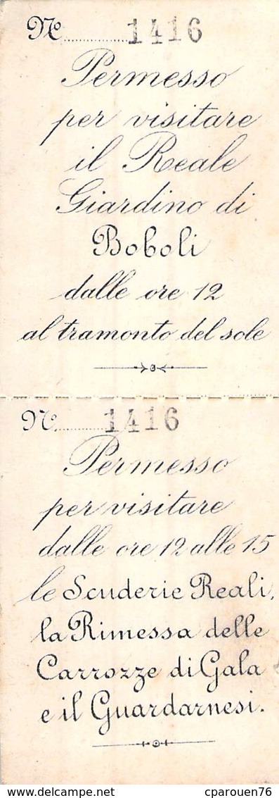 2 Ticket  Scontrino Da Lasciare Al Portiere Di Guardia Al Cancello Di Boboli Permesso Per Visitare Il Reale Giardino - Biglietti D'ingresso