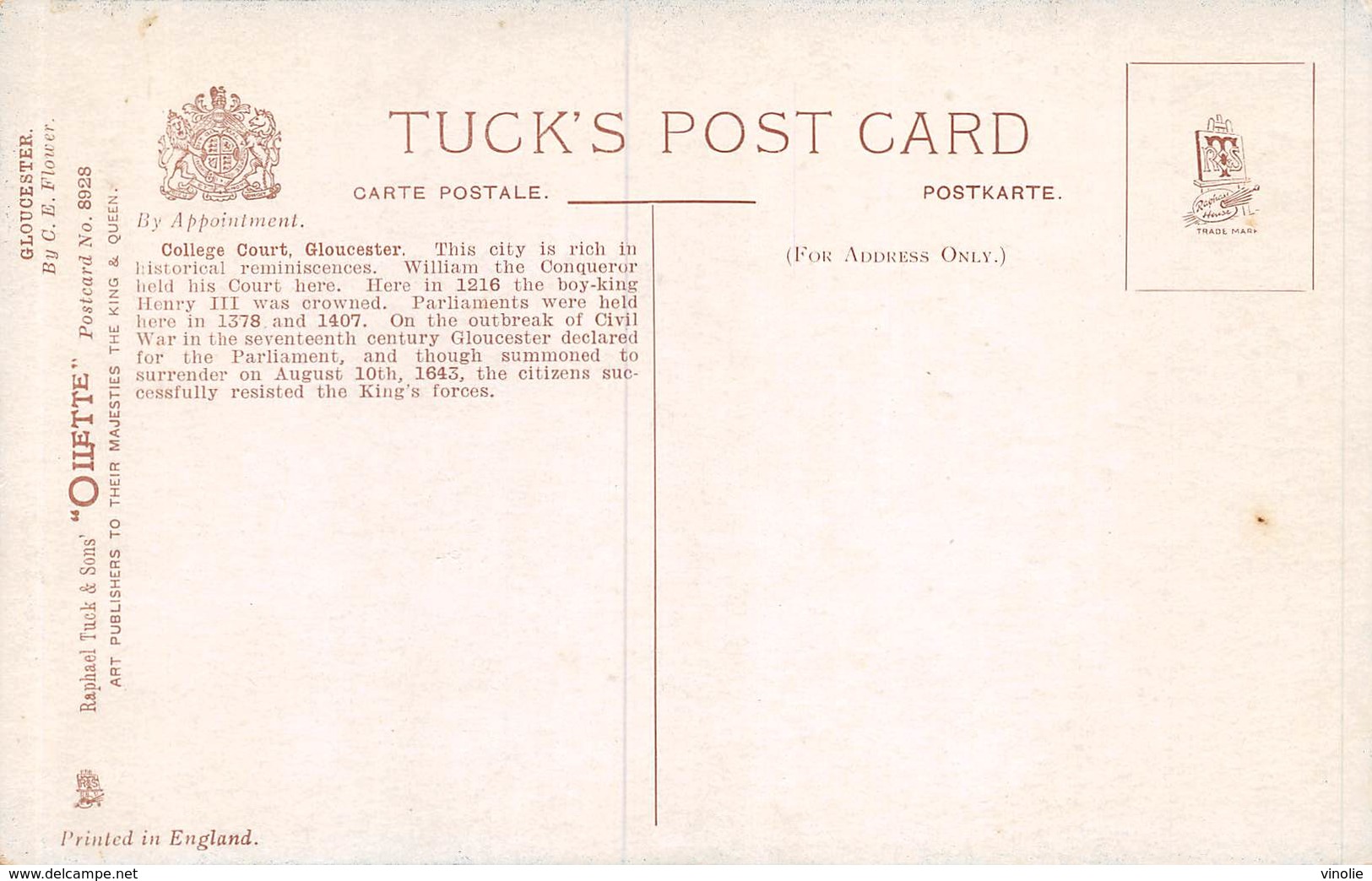 PIE-Z SDV-19-5617 : COLLEGE COURT GLOUCESTER. TUCK'S POST CARD. CHARLES E. FLOWER. - Gloucester