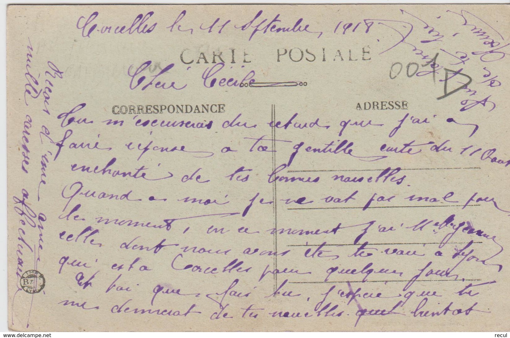 CÔTE D'OR - CORCELLES - Quartier De L'Eglise  ( - Ecrite En 1918 ) - Andere & Zonder Classificatie