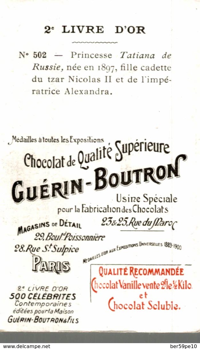 CHROMO  CHOCOLAT GUERIN-BOUTRON  N° 502 PRINCESSE TATIANA DE RUSSIE - Guerin Boutron