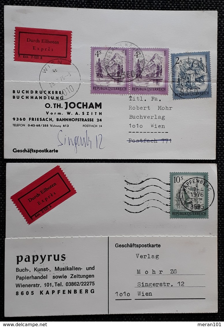 Österreich 1976, 2 EXPRESS Postkarte - Briefe U. Dokumente