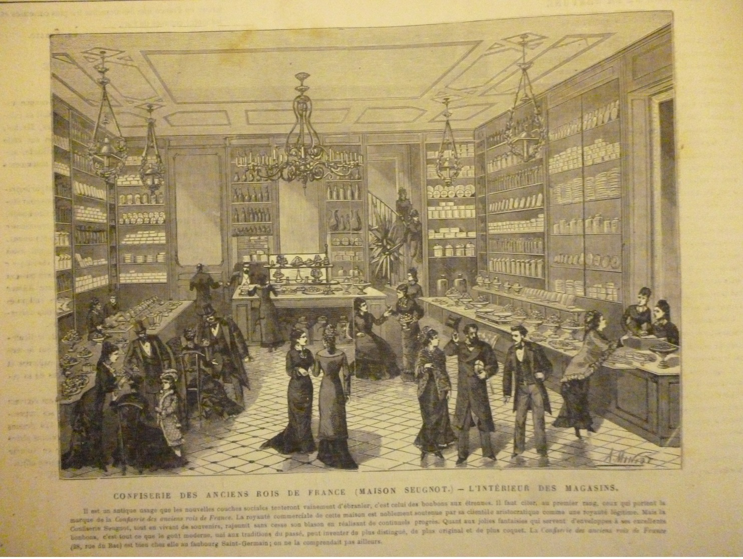 Confiserie Des Anciens Rois De France , Maison Seugnot , Intérieur Des Magasins , Gravure De A Miniot 1879 - Documents Historiques