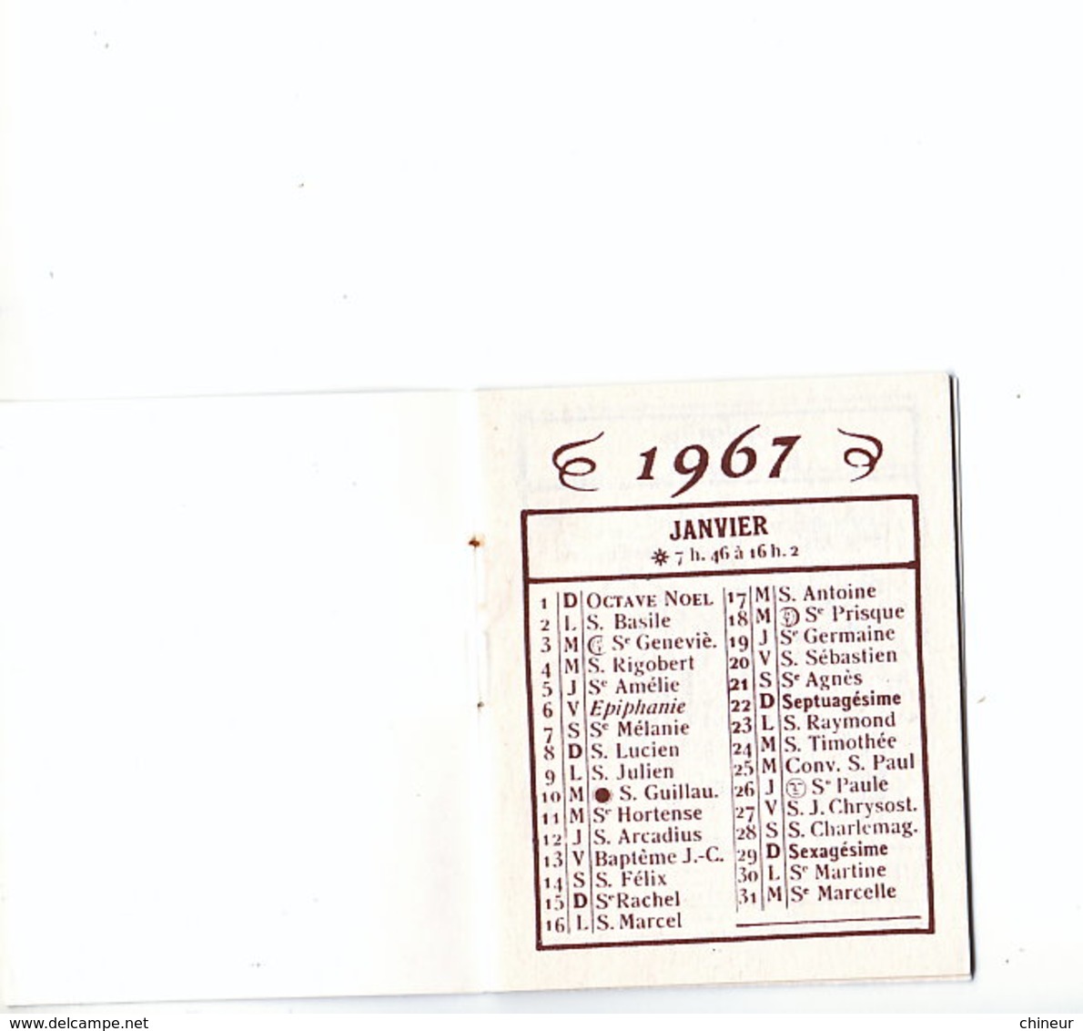 CALENDRIER FORMAT POCHE 1967 LA BELLE EPOQUE AVEC PUBLICITE MICKY 55 RUE DU COMMERCE A NEVERSM - Petit Format : 1961-70