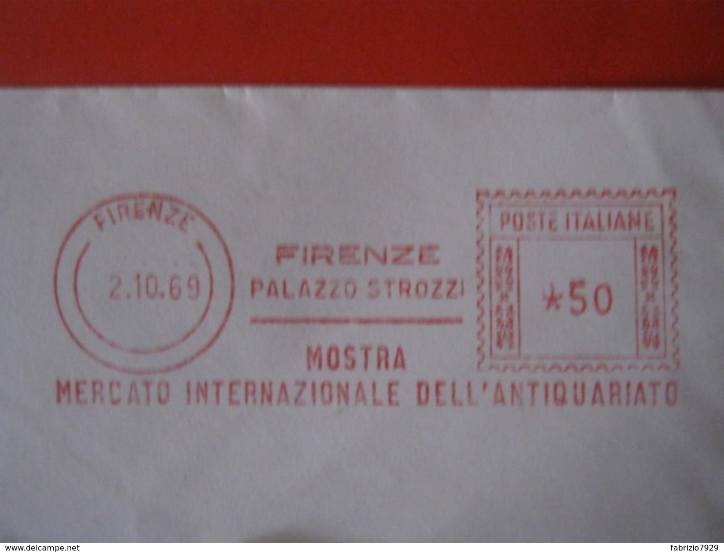 RS.1 ITALIA METER STAMP EMA AFFRANCATURA MECCANICA - 1969 FIRENZE MOSTRA MERCATO INTERNAZIONALE ANTIQUARIATO ANTIQUES - Fabbriche E Imprese