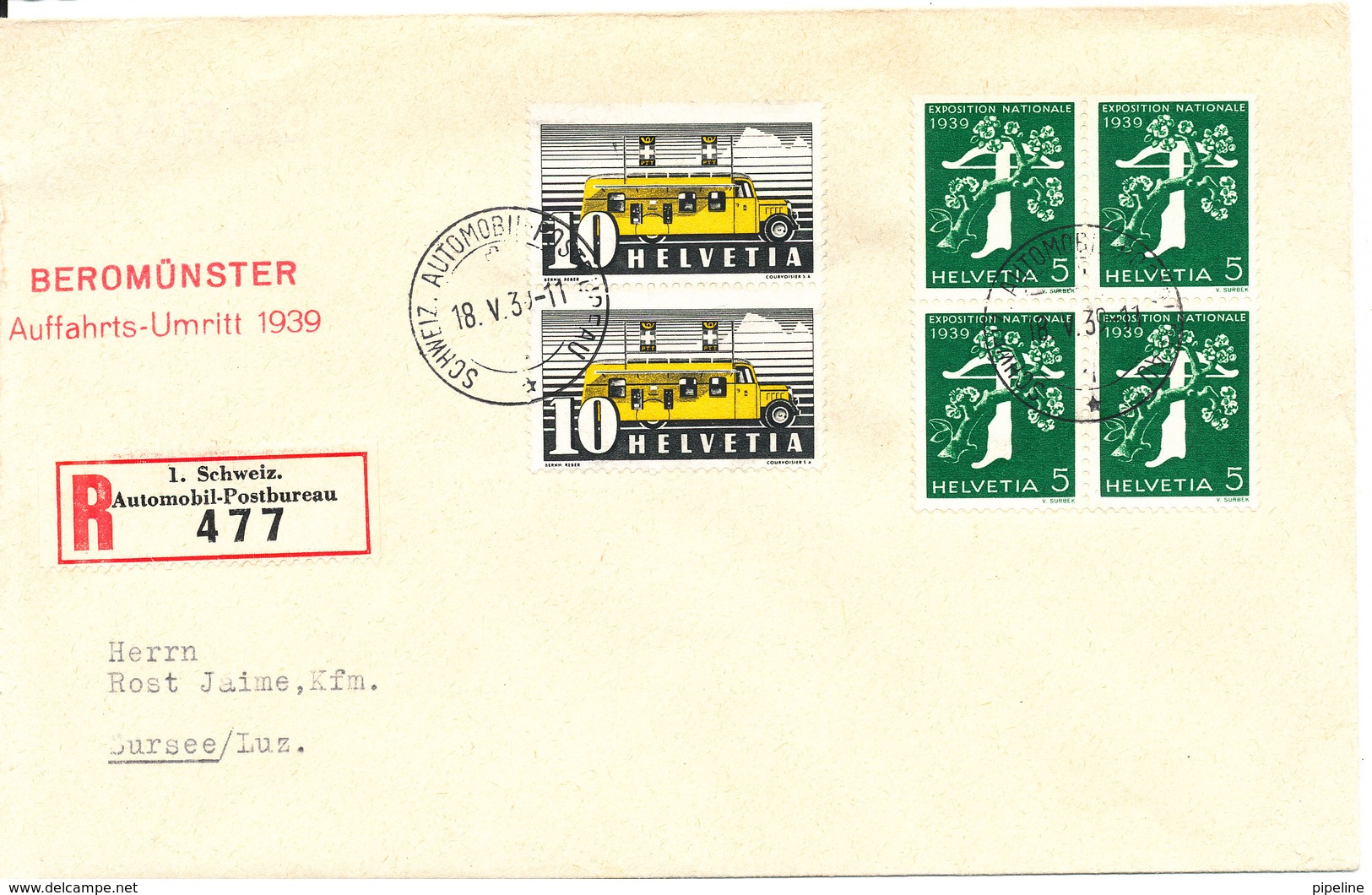 Switzerland Registered Cover Schweiz Automobil Postbureau 18-5-1939 (Beromunster Auffahrts Umritt 1939) - Lettres & Documents