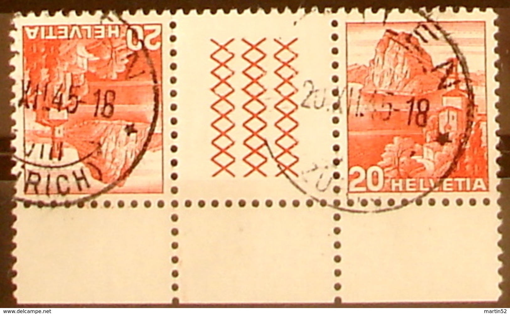 Schweiz Suisse 1942: Kehrdruck & Zwischensteg Se-tenant Avec Pont Zu S56y Mi KZ13yE Mit O MEILEN 20.XII.45 (Zu CHF 2.50) - Tête-bêche