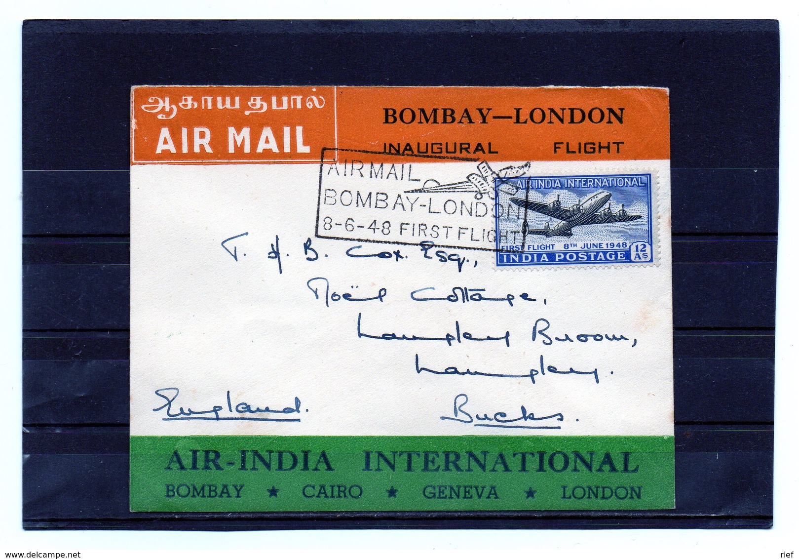 Indien, Erstflug Air India, Bombay - London, 8.6.1948 - Luchtpost