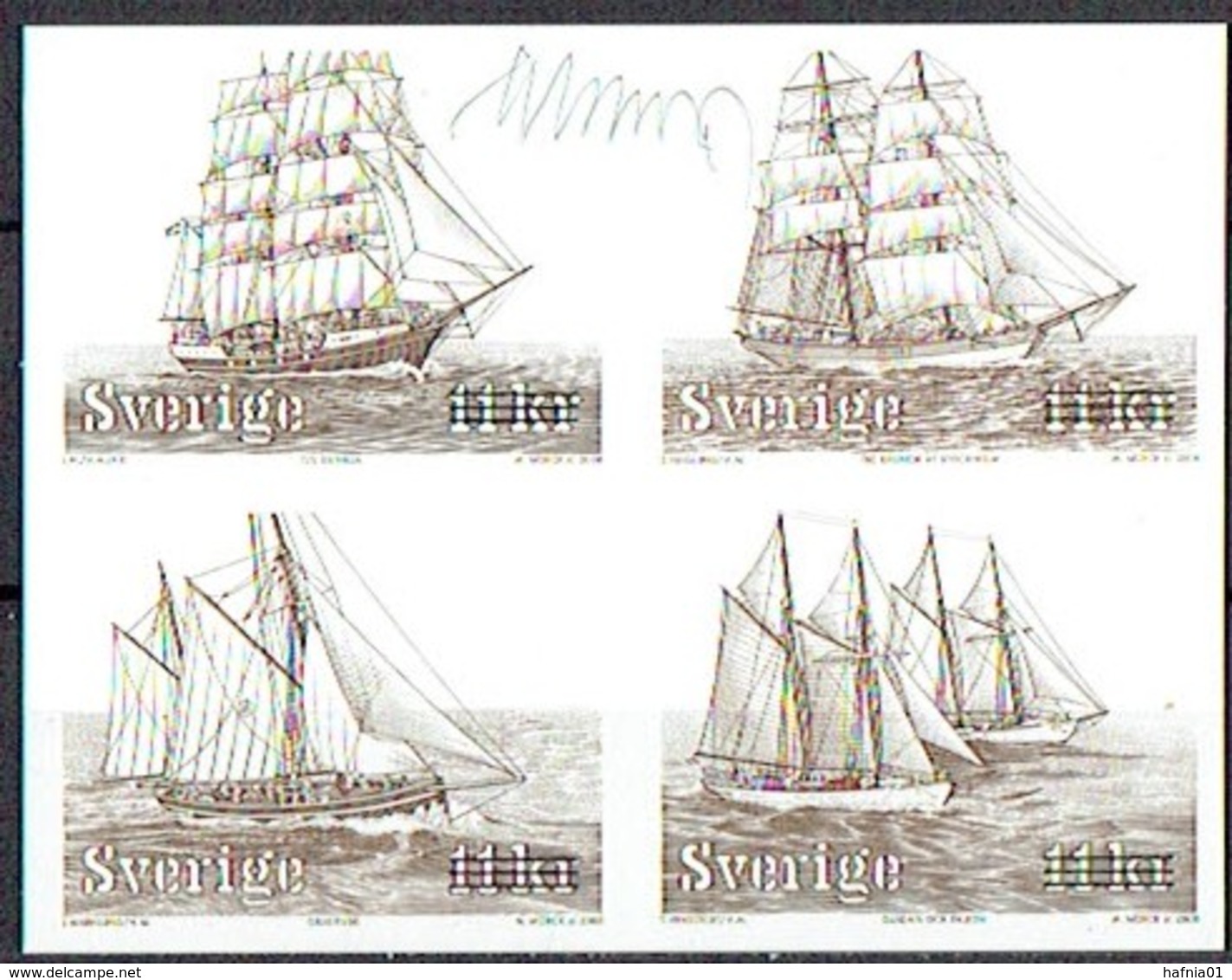 Sweden 2007. Sailing Ships. Blackprint.Signed. - Probe- Und Nachdrucke