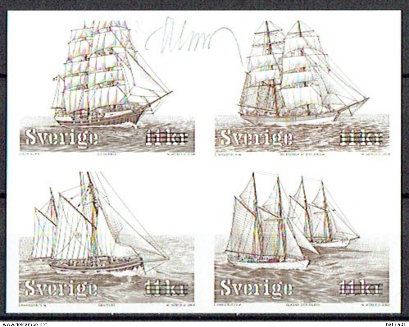 Sweden 2007. Sailing Ships. Blackprint.  Signed. - Probe- Und Nachdrucke