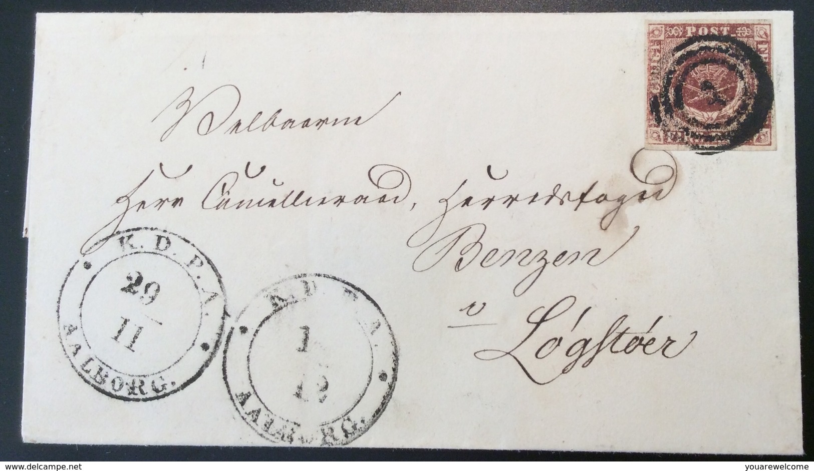 1851 4RBS Thiele SNOW STORM? TWO ! DIFF. AALBORG Cds 29.11 & 1.12 Cover > Løgstør (Denmark Dänemark Zwiebeln Onion Brief - Brieven En Documenten