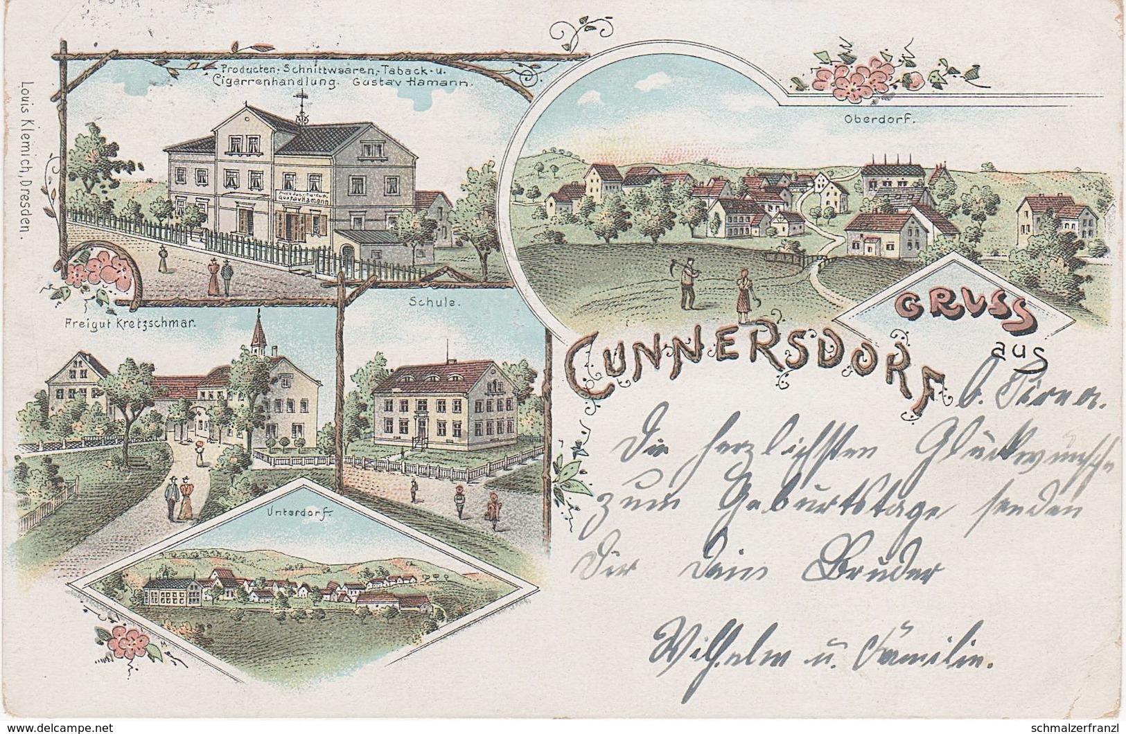 Litho AK Cunnersdorf Laden Hamann Freigut A Reinhardtsgrimma Dippoldiswalde Reinholdshain Glashütte Schlottwitz Maxen - Glashütte