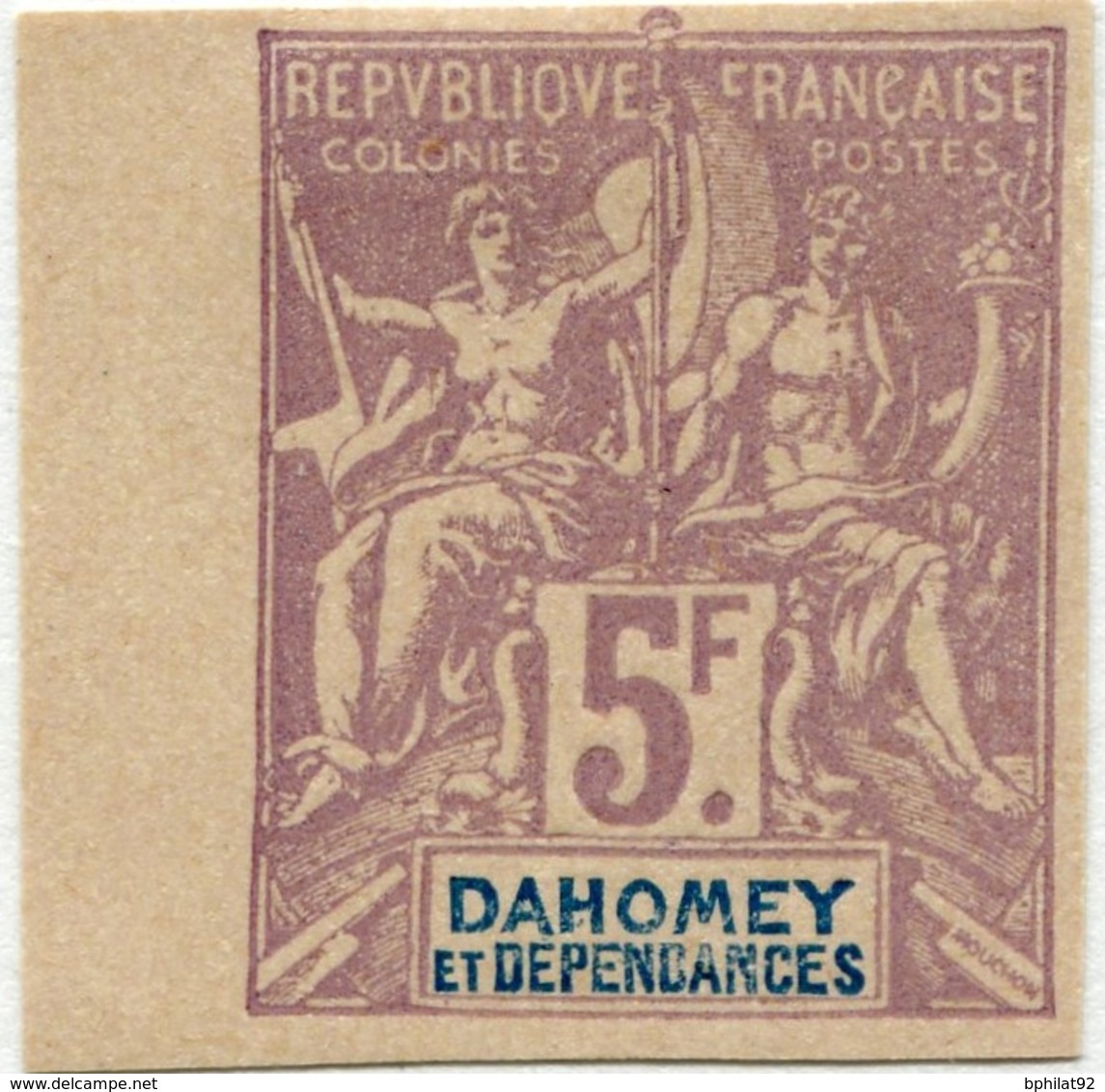 !!! PRIX FIXE : DAHOMEY, N°17a, 5F GROUPE NON DENTELÉ BORD DE FEUILLE NEUF TOUJOURS SANS GOMME. SIGNÉ CHAMPION - Unused Stamps