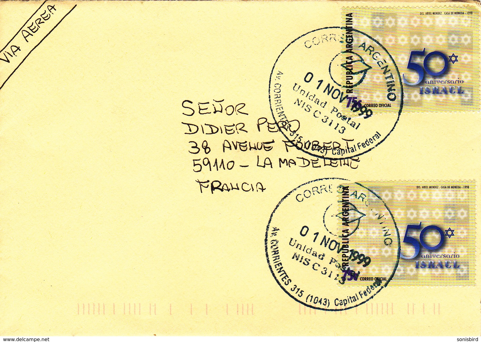 Argentina, Via Aerea, 1.11.1999 - Lettres & Documents