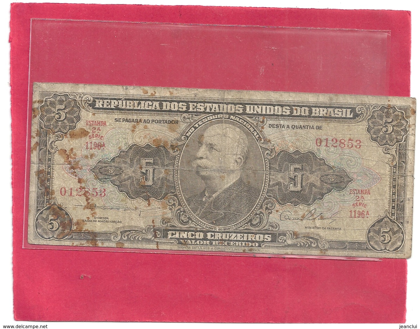 REPUBLICA DOS ESTADOS UNIDOS DO BRASIL . 5 CRUZEIROS . ESTAMPA 2A . SERIE 1196A . N° RED . 2 SCANES - Brazil