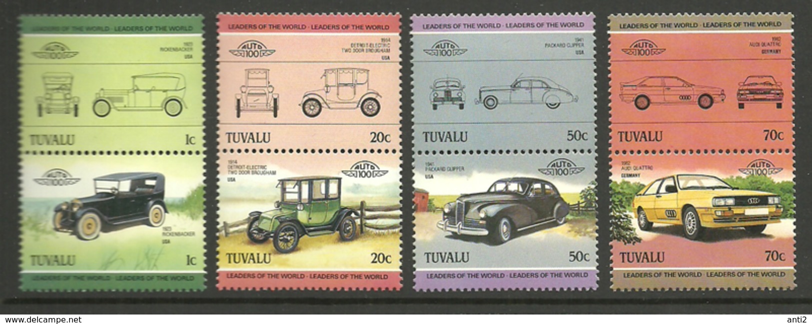 Tuvalu 1985 Cars,  Rickenbacker, Detroit-Electric, Packard Clipper, Audi Quattro, Mi 296-303 MNH(**) - Tuvalu