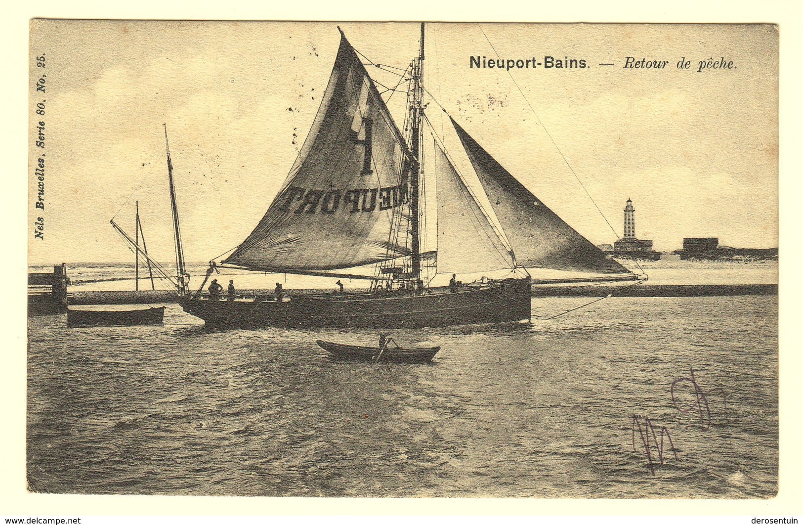 A1368	[Postkaart] Nieuport-Bains - Retour De Pêche (Nels) [Nieuwpoort Bad Vissersboot Visser Roeiboot Visvangst] - Nieuwpoort