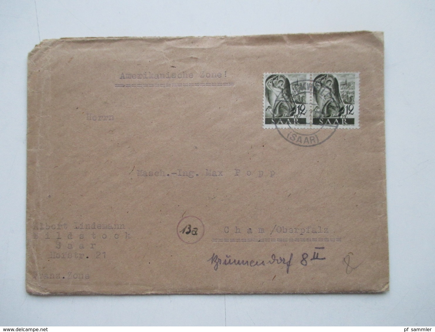 Franz. Zone Saargebiet 1947 Michel Nr. 211 MeF Waagerechtes Paar Brief Mit Inhalt! Tiefbau Konstantin V. Bormann - Storia Postale